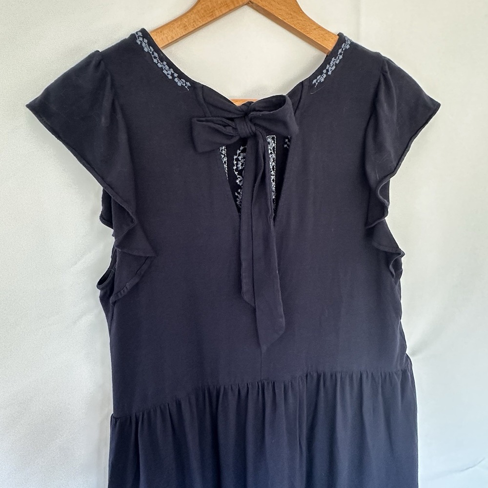 Loft Cap Sleeve Embroidered Mini Dress Size XS Knit Stretch Tie Back Navy‎ Blue - Picture 3 of 7